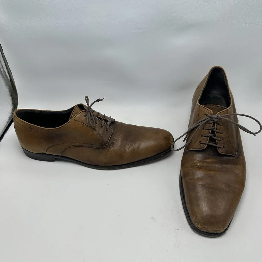 Hugo Boss Men's Brown Dress Shoes Size 9 US Derby Plain Toe